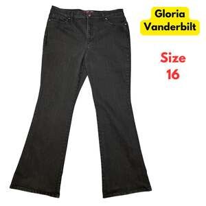 Gloria Vanderbilt womens jeans black high rise flare size 16 XL denim #202